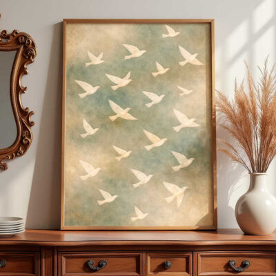 birds-in-flight-vintage-wildlife-framed-art-on-dresser