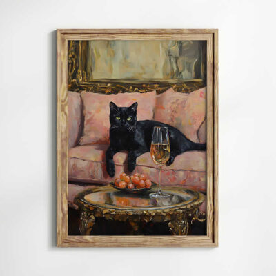 Vintage Black Cat Painting