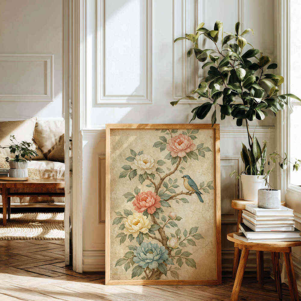 botanical-floral-and-bird-framed-vintage-art-wall-decor
