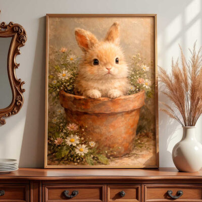 easter-bunny-print-framed-vintage-art-on-dresser