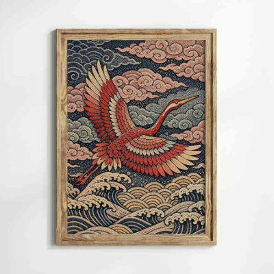Elegant Vintage Red Crane Art