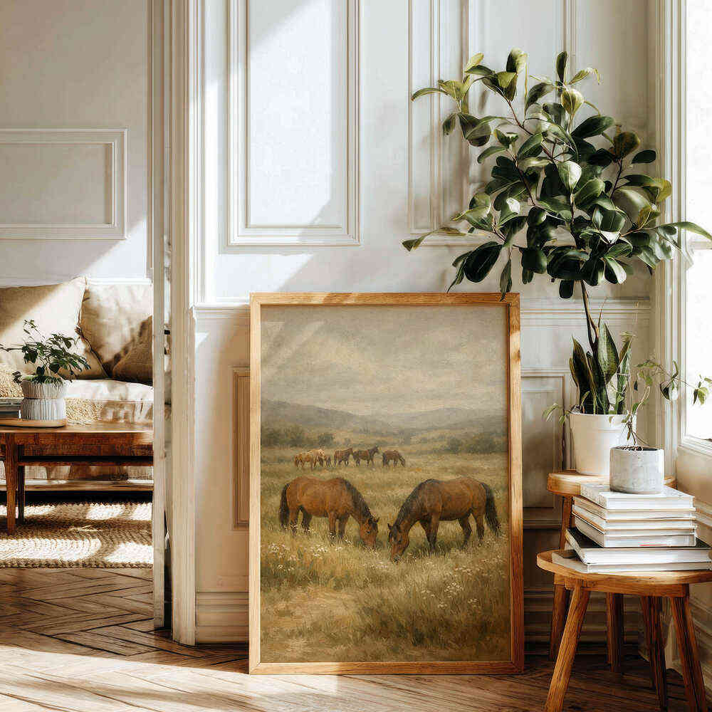 equestrian-art-print-with-horses-framed-vintage-art-wall-decor