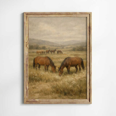 Vintage Equestrian Art Print with Horses