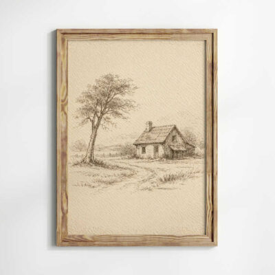 Vintage Farmhouse Sketch Art