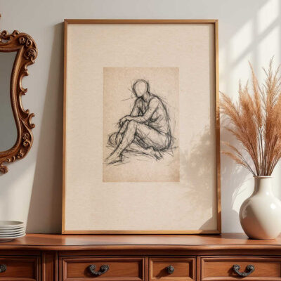 figure-drawing-sketch-framed-vintage-art-on-dresser