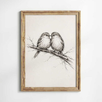 Vintage Love Birds Sketch Art
