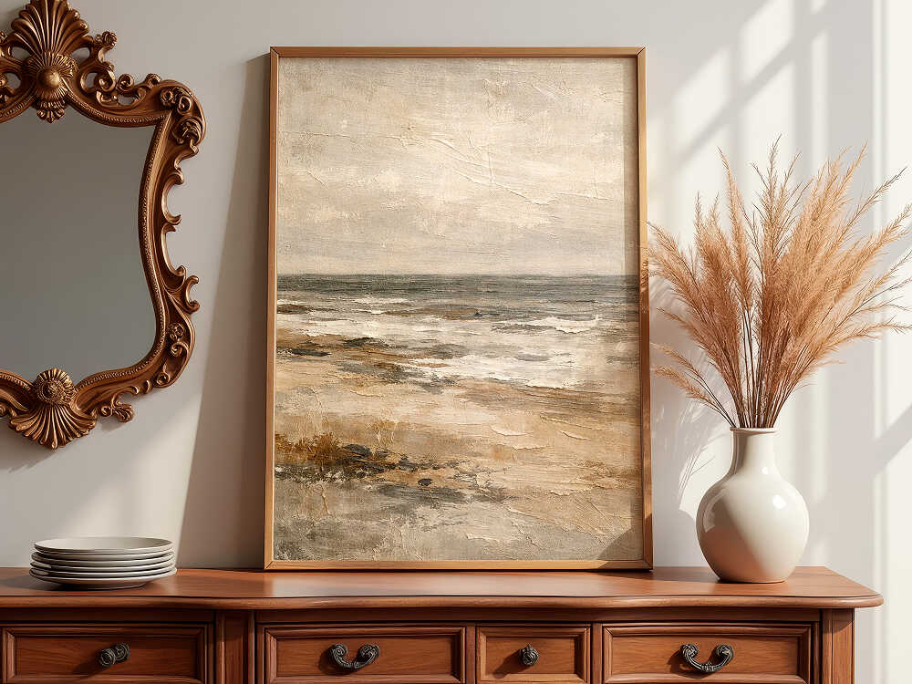 ocean-coastal-framed-vintage-art-on-dresser